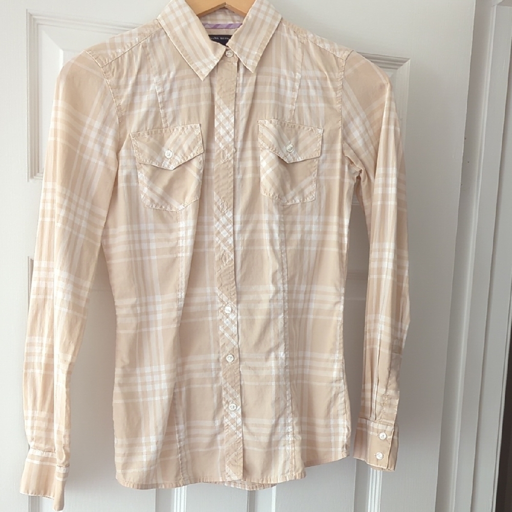 Banana Republic Beige Plaid Button Down Shirt